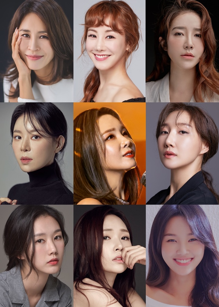 [서울=뉴시스]뮤지컬 '프리다' 출연 배우들. 최정원, 김소향, 전수미, 리사, 임정희, 정영아, 최서연, 허혜진, 황우림. (사진=EMK뮤지컬컴퍼니 제공) 2022.01.13. photo@newsis.com *재판매 및 DB 금지