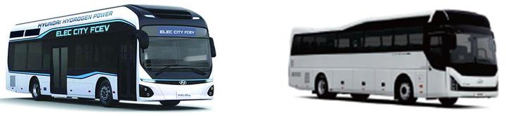 현대자동차의 수소 시내버스(왼쪽)와 수소 광역버스.(사진=경남도 제공) *재판매 및 DB 금지