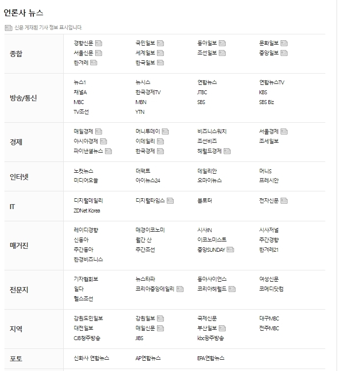 (출처: 네이버뉴스 '언론사' 화면 캡처)