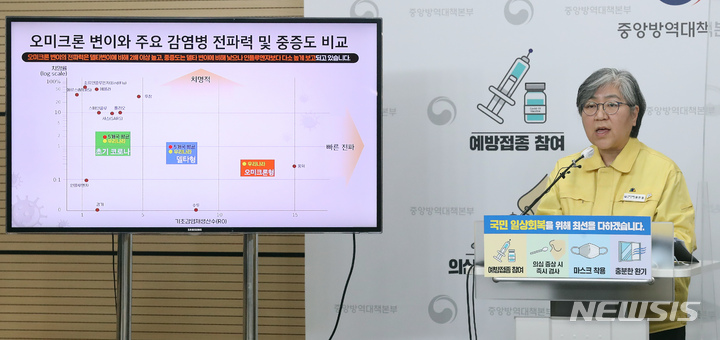 [청주=뉴시스] 강종민 기자 = 정은경 중앙방역대책본부장(질병관리청장)이 지난 24일 오후 충북 청주 질병관리청에서 오미크론 변이 발생현황과 방역대응 등을 발표하고 있다. 2022.01.27. ppkjm@newsis.com
