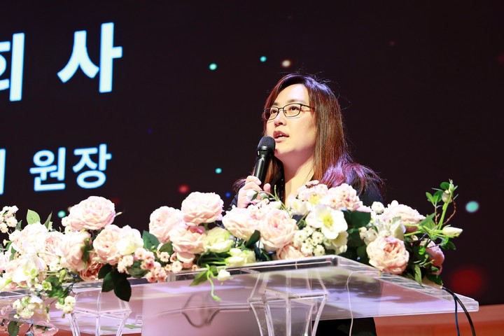 [서울=뉴시스] 삼육대 김정미 교육혁신위원장이 개회사를 하고 있다. 사진 삼육대 *재판매 및 DB 금지
