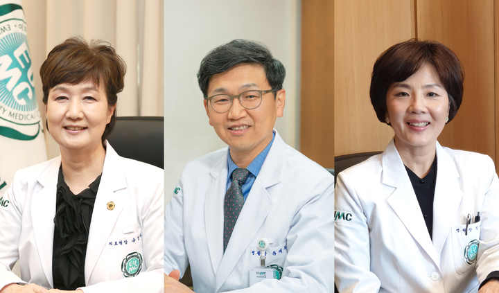 유경하(왼쪽부터) 이화의료원장, 유재두 이대목동병원장, 임수미 이대서울병원장(사진 : 이화여자대학교의료원 제공) *재판매 및 DB 금지