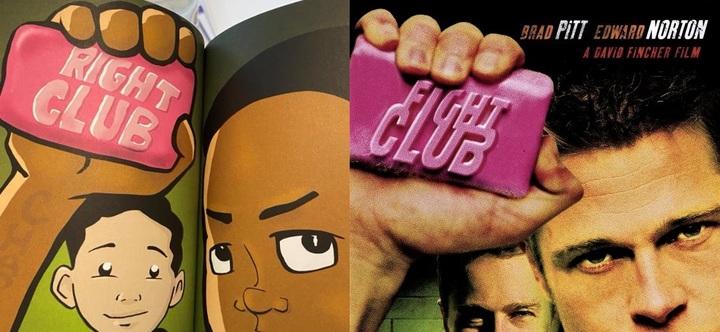 [서울=뉴시스] 지난달 중국에서 검열 논란을 빚었던 영화 파이트클럽이 최근 원래 결말이 복구된 채 서비스되기 시작했다는 소식에 파이트클럽 원작 소설 작가 척 팔라닉이 소셜미디어(SNS) 트위터에 결말 복원이 옳은 일이라며, 영화 포스터를 패러디한 그림(왼쪽)을 게시했다. 원래 영화 포스터(오른쪽)에서 파이트클럽이 새겨진 분홍 비누 위에 올바른 모임이라는 뜻의 라이트클럽(RIGHTCLUB)을 새긴 모습이다. (출처 : 트위터 갈무리) 2022.02.09. *재판매 및 DB 금지