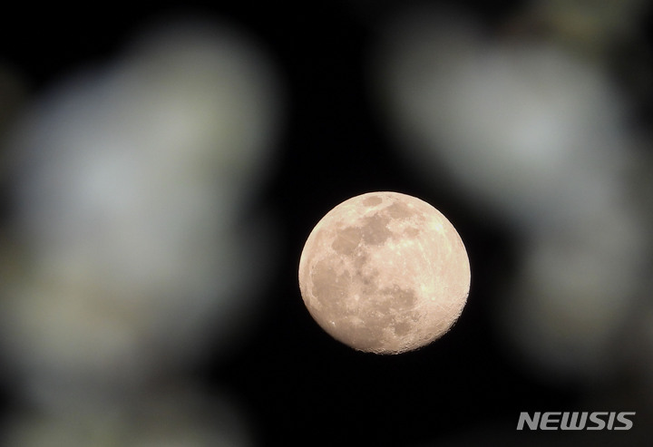 [제주=뉴시스] 우장호 기자 = 정월대보름을 하루 앞둔 14일 오후 제주시 연동 하늘 위로 둥근달이 떠 있다. 2022.02.14. woo1223@newsis.com