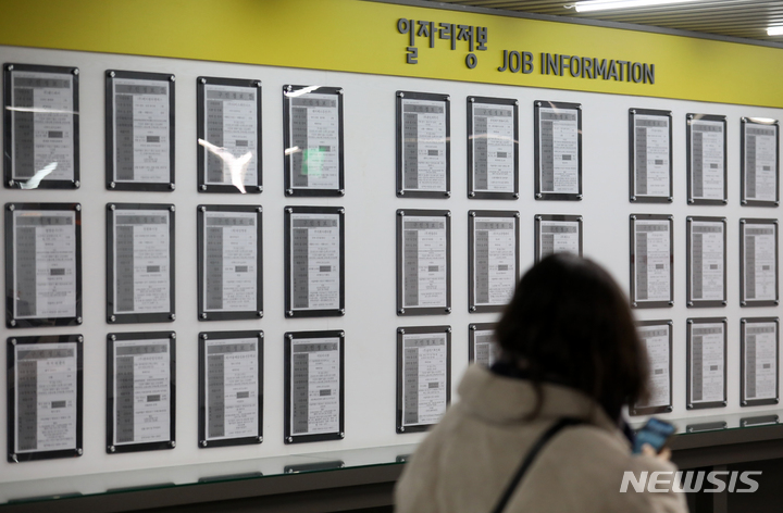 [서울=뉴시스] 조성우 기자 = 서울 마포구 서울서부고용복지플러스센터에 구인 정보가 게시돼 있다. 2022.02.16. xconfind@newsis.com