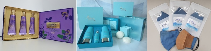 [안동=뉴시스] 환동해산업연구원 자체 개발 시제품(왼쪽부터 아이세럼, 수애진, 탄닌마스크). 2022.02.20 *재판매 및 DB 금지