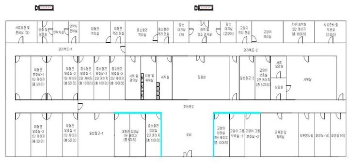 [세종=뉴시스] 동물보호센터 시설 설계 안내서에 포함된 평면도면. 실내형 100마리 기준. (자료=농림축산식품부 제공) *재판매 및 DB 금지