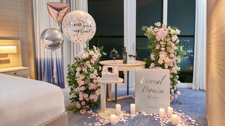 [부산=뉴시스] 시그니엘 부산은 로맨틱한 프로포즈를 위한 객실 패키지 '이터널 프로미스'를 출시했다고 25일 밝혔다. (사진=시그니엘 부산 제공) *재판매 및 DB 금지