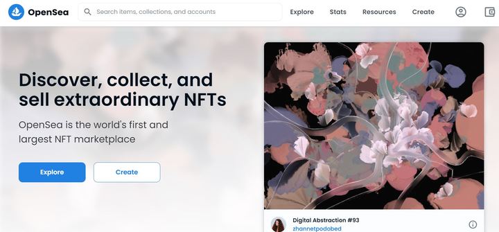 NFT(대체 불가능한 토큰) 거래소 오픈씨.(사진=홈페이지 갈무리) *재판매 및 DB 금지 *재판매 및 DB 금지