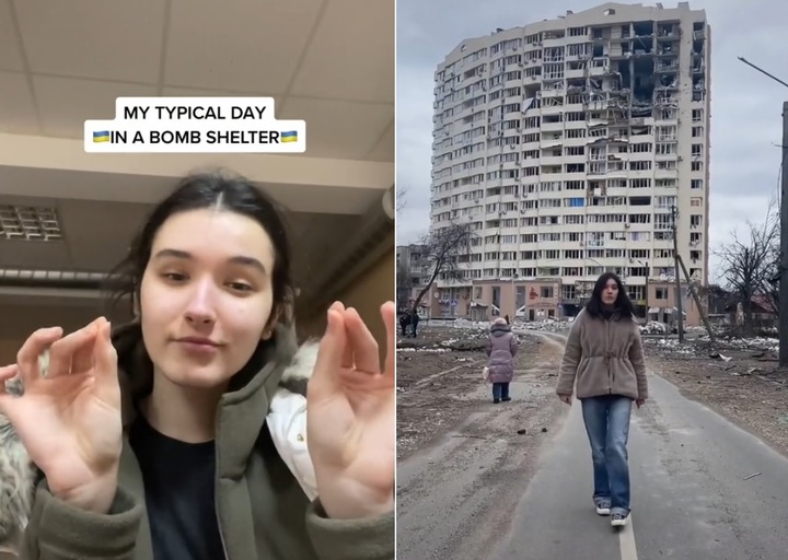 [서울=뉴시스] 우크라이나 북부 체르니히우에 사는 발레리셔가 올린 영상 '방공호에서의 평범한 하루'. (출처 : 발레리셔 틱톡 영상 캡처) 2022.03.08. *재판매 및 DB 금지
