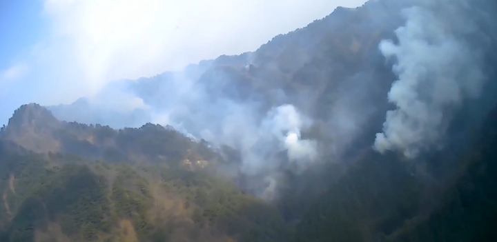 [울진=뉴시스] 이바름 기자 = 지난 12일 오후 경북 울진 산불 마지막 진화 구역인 응봉산에 연기가 가득하다.(사진=산림청 중앙산불방지대책본부 제공) 2022.03.13. photo@newsis.com *재판매 및 DB 금지