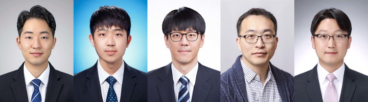 왼쪽부터 인하다 조대현 석사과정 졸업생, 조경국 석박사통합과정생, 충남대 홍기현 교수, 인하대 김명웅 교수, 이근형 교수 *재판매 및 DB 금지