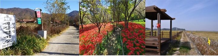 [전주=뉴시스] 왼쪽부터 전주 전주천길, 정읍 솔티달빛생태숲길, 김제 새만금바람길 순. (사진= 전라북도청 제공) *재판매 및 DB 금지