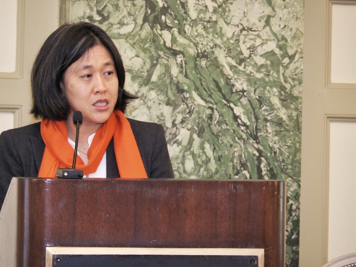 [워싱턴=뉴시스]캐서린 타이 미국 무역대표부(USTR) 대표가 15일(현지시간) 워싱턴DC 한 호텔에서 한·미 자유무역협정(FTA) 발효 10주년 기념식에 참석해 발언하고 있다. (사진=워싱턴 공동취재단) 2022.03.15. *재판매 및 DB 금지