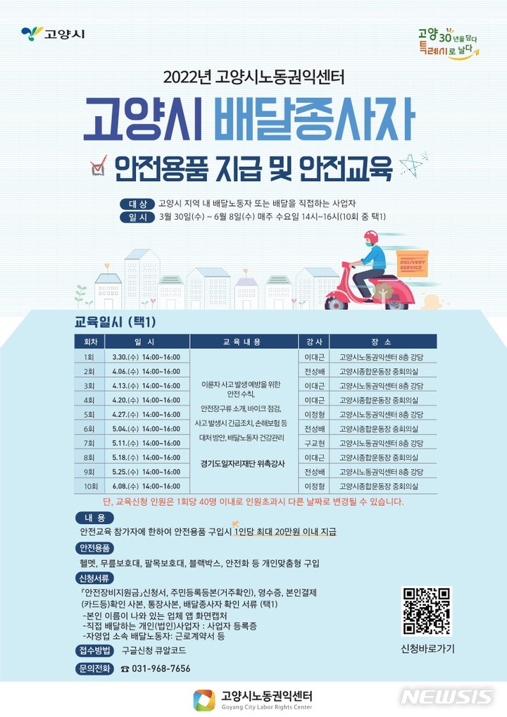 고양시, 배달종사자에 장비 지원금 최대 20만 원 지급