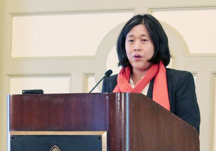 [서울=뉴시스]캐서린 타이 미 무역대표부(USTR) 대표가 2022년 3월15일 미 워싱턴 D.C. 윌라드 호텔에서 열린 한-미 자유무역협정(FTA) 10주년 기념식에서 축사를 하고 있다. 그녀는 22일(현지시간) 세계무역기구(WTO) 개혁을 둘러싸고 "(중국의)경제적 위압과 거액의 정부 보조금 지급에 WTO가 어떻게 대응하는지 진지하게 논의할 필요가 있다”고 호소했다. <사진=대한상공회의소 제공> 2023.09.23. photo@newsis.com *재판매 및 DB 금지