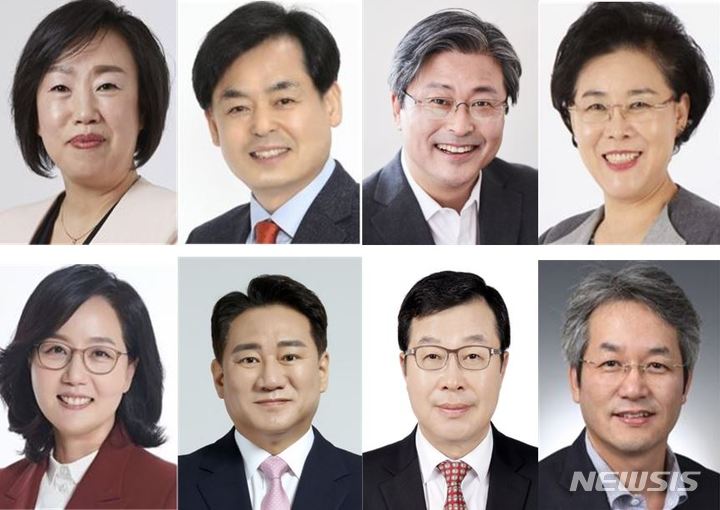 왼쪽 위부터(가나다순) 곽미숙 전 경기도의원, 길종성 경기도당 부위원장, 김종혁 전 중앙일보 편집국장, 김필례 고양을 당협위원장, 김현아 고양정 당협위원장, 오준환 전 윤석열 대통령 후보 경기도선대위특보단장, 이균철 국민의힘 중앙위원회 상임고문, 이동환 전 고양시병 당협위원장. 