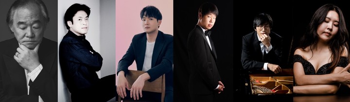 [서울=뉴시스]'M 소나타 시리즈'. 왼쪽부터 피아니스트 백건우, 김선욱, 선우예권, 박재홍, 김도현, 문지영. (사진=마포문화재단 제공) 2022.03.22. photo@newsis.com *재판매 및 DB 금지