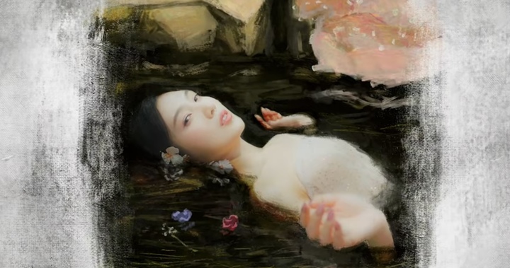 [서울=뉴시스] 존 에버렛 밀레이 '오필리어'가 연상되는 레드벨벳 '필 마이 리듬(Feel My Rhythm)' 뮤직비디오 장면. 2022.03.23. (사진 = 유튜브 캡처) photo@newsis.com *재판매 및 DB 금지