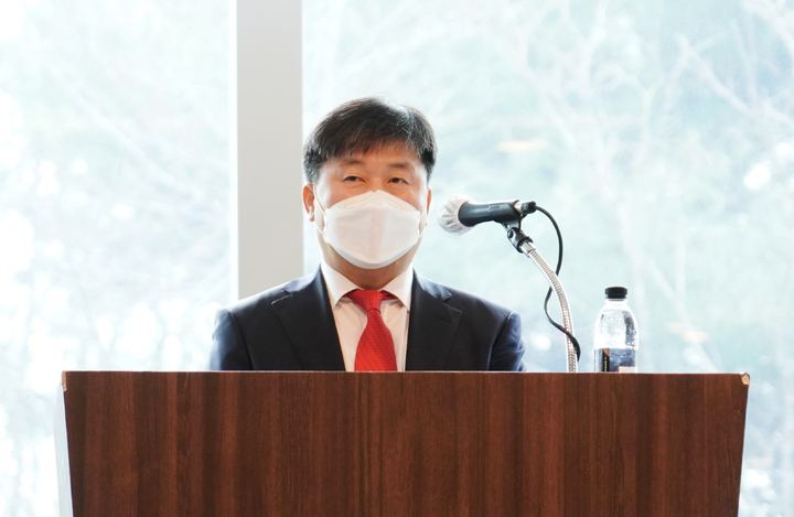 25일 개최된 HK이노엔의 정기 주주총회에서 곽달원 대표이사가 인사말을 하고 있다. (사진=HK이노엔 제공) *재판매 및 DB 금지