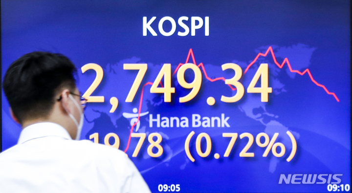 [서울=뉴시스] 정병혁 기자 = 코스피가 전 거래일(2729.56)보다 16.06포인트(0.59%) 오른 2745.62에 거래를 시작한 29일 오전 서울 중구 하나은행 딜링룸에서 직원들이 업무를 보고 있다. 이날 코스닥지수는 전 거래일(927.11)보다 5.75포인트(0.62%) 상승한 932.86에 서울 외환시장에서 원·달러 환율은 전 거래일(1227.3원)보다 4.3원 내린 1223.0원에 문을 열었다. 2022.03.29. jhope@newsis.com
