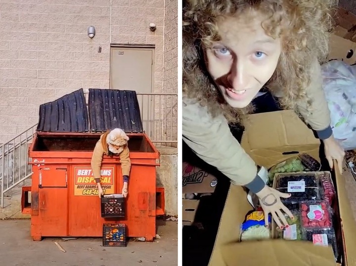 [서울=뉴시스] 미국에서 테리사 카디시가 식료품점 쓰레기통을 파헤쳐 찾아낸 식량이다. (사진=테리사 카디시 틱톡 갈무리) 2022.04.13. *재판매 및 DB 금지