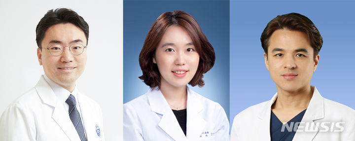 [성남=뉴시스]분당 차병원 외과 이성환, 고려대안암병원 소화기내과 임선영, 고려대구로병원 대장항문외과 강상희 교수(왼쪽부터)