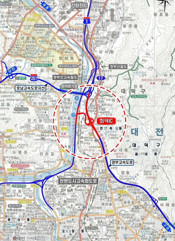 [대전=뉴시스] 경부고속도로 회덕IC 연결도로 위치도. (그림= 대전시 제공) *재판매 및 DB 금지