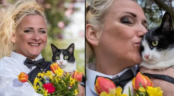[서울=뉴시스] 지난 19일 데버라 하지가 영국 런던 남동부 공원에서 자신이 키우던 고양이 인도와 결혼식을 올리는 모습 (사진=데버라 하지 트위터 갈무리) 2022.04.26. *재판매 및 DB 금지
