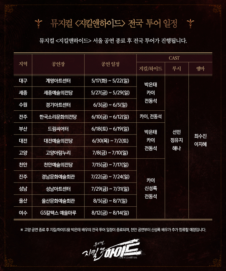 [서울=뉴시스]'지킬앤하이드' 투어일정. (사진=오디컴퍼니 제공) 2022.04.27. photo@newsis.com *재판매 및 DB 금지