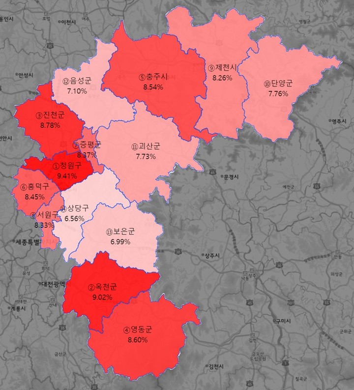 충북 최고 땅값, 청주 상당구 북문로 상가 1㎡당 1160만원