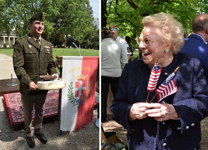 [서울=뉴시스] 지난 28일 이탈리아 비첸차에서 열린 행사에 참석한 이탈리아 주둔 미군 병사 월리스 병장(왼쪽)과 이탈리아 여성 메리 미온(오른쪽). (사진=미군 홈페이지 갈무리) 2022.04.29. *재판매 및 DB 금지
