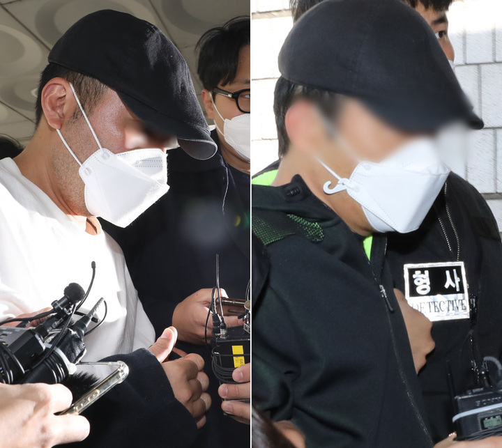 [서울=뉴시스] 조수정 권창회 기자 = 614억원의 회삿돈을 횡령한 혐의로 구속영장이 청구된 우리은행 직원 A씨(왼쪽)와 직원 A씨 동생이 30일, 31일 영장실질심사를 받기 위해 서울 서초구 서울중앙지방법원으로 들어가고 있다. 2022.05.01. chocrysta, kch0523l@newsis.com