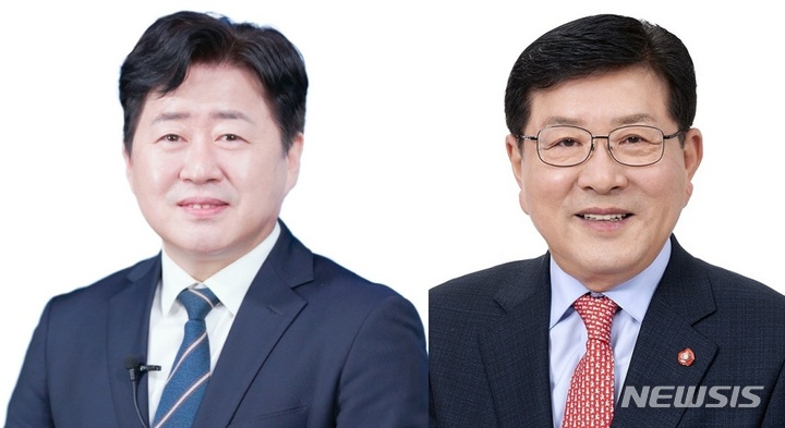 [제주=뉴시스] 더불어민주당 오영훈 제주지사 후보(왼쪽)와 국민의힘 허향진 제주지사 후보. (사진 = 각 후보 선거사무소 제공)