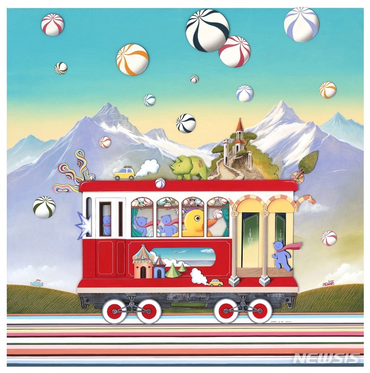 [서울=뉴시스]박현웅, 우리는 지금 여행 중 100×100 cm&nbsp; Acrylic on wood&nbsp; 2022-s 사진=선화랑 제공.