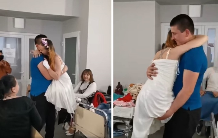 [서울=뉴시스] 2일(현지시간) 우크라이나 르비우에서 결혼식을 올린 옥사나와 빅토르 부부 모습. (사진=르비우 의료협회 페이스북 갈무리) 2022.05.03. *재판매 및 DB 금지