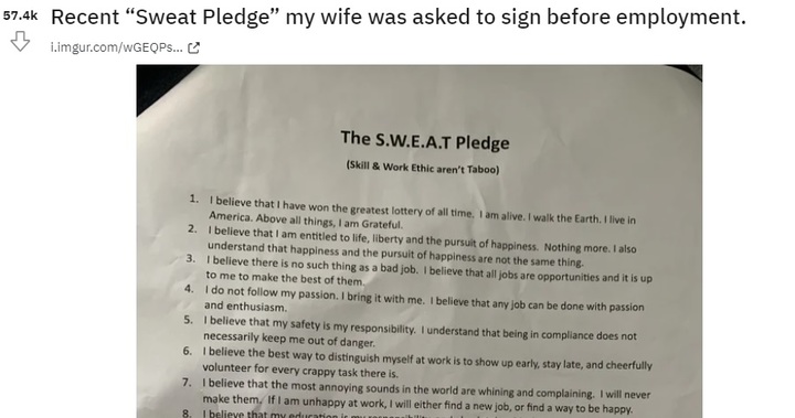 [서울=뉴시스] 인터넷에 올라와 화제를 모은 스웨트 계약서의 일부 (사진=카스 백스터의 레딧 캡처) 2022.05.04 *재판매 및 DB 금지