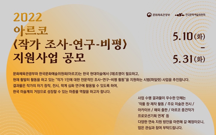 아르코  '작가 조사-연구-비평' 지원 사업. 2022.05.04. (사진=문화체육관광부·한국문화예술위원회 제공) photo@newsis.com  *재판매 및 DB 금지