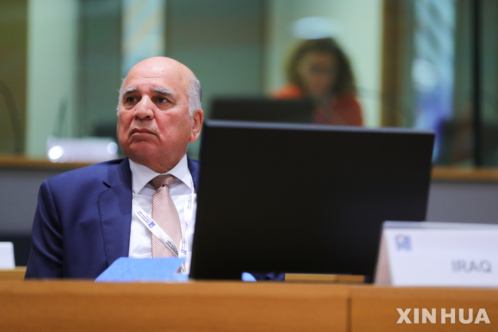 [ 브뤼셀( 벨기에)=신화/뉴시스] 이라크의 푸아드 후세인 외무장관이 2022년 5월10일 브뤼셀의 유럽연합 시리아 지원회의의 6차 회의에 참석한 모습. 그는 이란과 사우디 아라비아의 국교 정상화를 위해 바그다드에서 대면회담을 주선한 적이 있고 이번에도 미-이란 전쟁을 즉시 중지하고 외교적 대화를 시작하라고 3월 8일 촉구했다. 2026. 03. 09. 