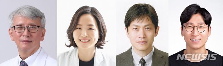 [서울=뉴시스] 왼쪽부터 세브란스병원 피부과 정기양 교수·강남세브란스병원 피부과 노미령 교수·KAIST 의과학대학원 김준 교수·서지명 박사(피부과 전문의). (사진= 연세의료원 제공) 2022.05.19