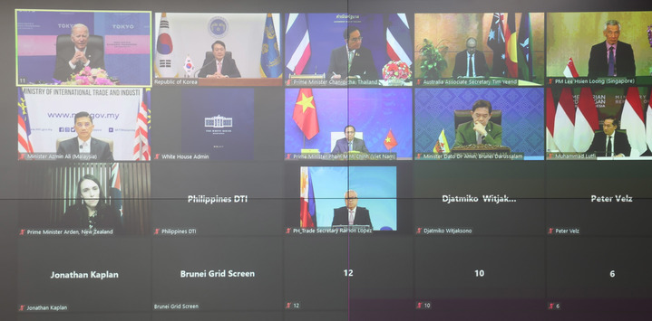 [서울=뉴시스] 윤석열 대통령이 23일 서울 용산 대통령실에서 인도·태평양 경제 프레임워크(IPEF) 고위급 회의에 화상으로 참석해 있다. (사진=대통령실 제공) 2022.05.23. photo@newsis.com *재판매 및 DB 금지