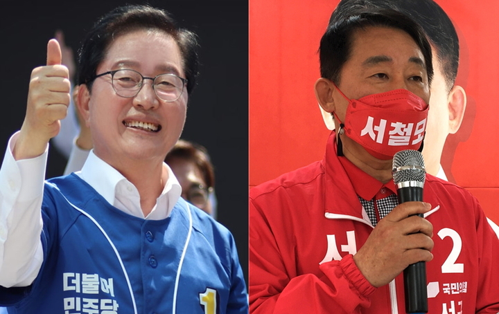 [대전=뉴시스] (왼쪽부터) 장종태 더불어민주당, 서철모 국민의힘 대전 서구청장 후보. *재판매 및 DB 금지