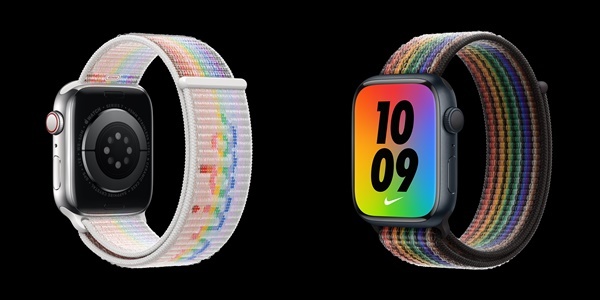 [서울=뉴시스] 애플이 성소수자를 지원하는 의미를 담은 애플워치용 '프라이드 에디션 스포츠 루프'와 '프라이드 시계 페이스'를 출시했다. (사진= 애플 제공) 2022.5.25 *재판매 및 DB 금지