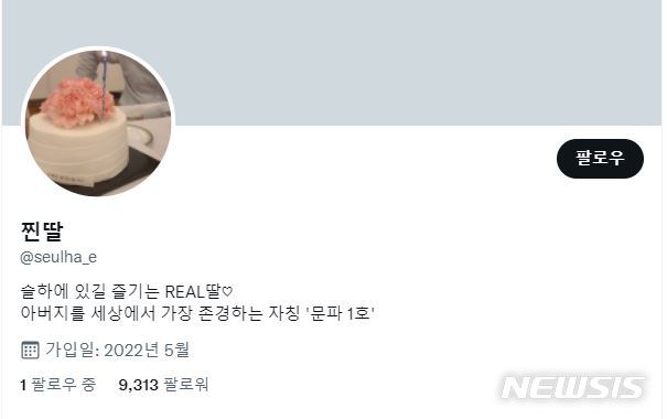 [서울=뉴시스]문재인 전 대통령의 딸 다혜씨의 트위터 계정. 2022.05.29(사진 = 문다혜씨 트위터 프로필 캡처)