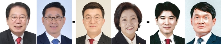 [괴산·음성=뉴시스] 사진 왼쪽부터 괴산군수 선거 국민의힘 송인헌 후보, 더불어민주당 이차영 후보, 괴산군 도의원 선거 국민의힘 이태훈 후보, 민주당 윤남진 후보, 음성군 도의원 선거 국민의힘 장용식 후보, 민주당 이상정 후보. (사진=뉴시스 DB) photo@newsis.com *재판매 및 DB 금지