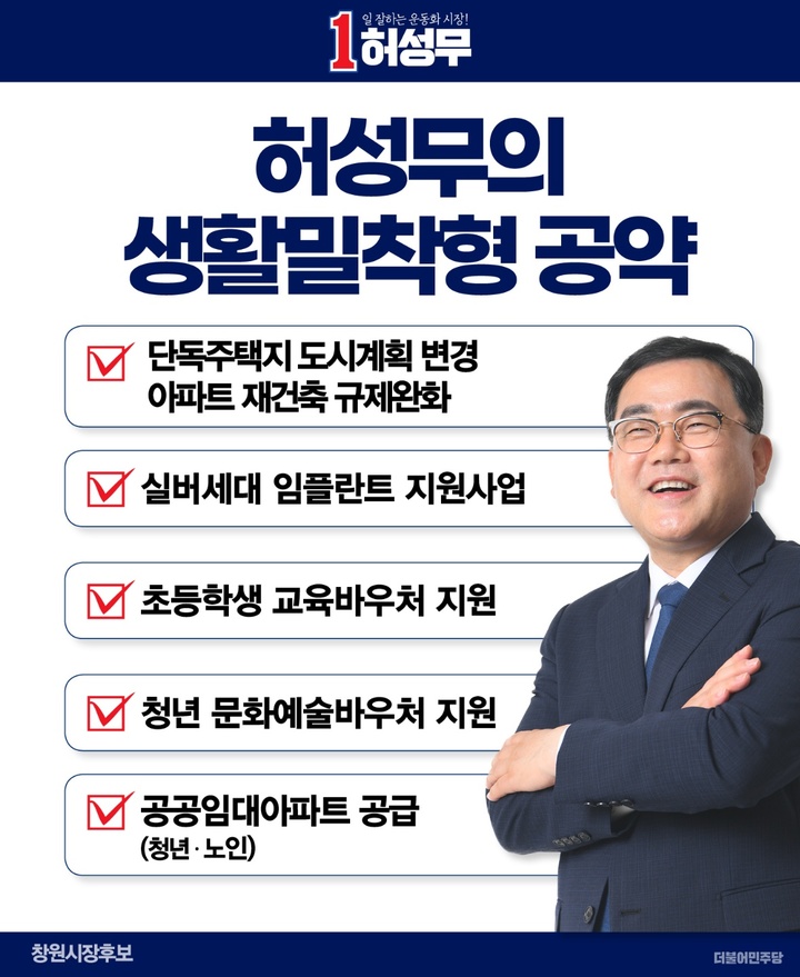 [창원=뉴시스] 강경국 기자 = 더불어민주당 허성무 경남 창원특례시장 후보의 생활밀착형 공약 5가지. (사진=허성무 후보 제공). 2022.05.30. photo@newsis.com *재판매 및 DB 금지
