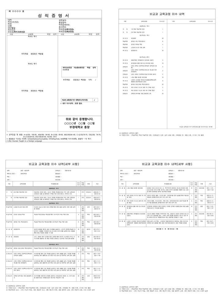 [부산=뉴시스] 비교과 교육과정 이수 내역이 표기된 부경대 성적증명서 예시. (사진=부경대 제공) *재판매 및 DB 금지