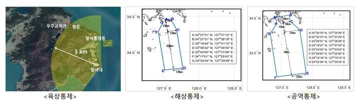 누리호 2차 발사 당일 육해공 통제 구역. (사진=항공우주연구원 제공) *재판매 및 DB 금지