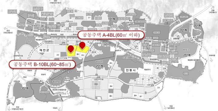 [안동=뉴시스] 14일 확정된 공모 대상지 위치. 도청 신도시 2단계 사업지구로 예천군에 있다. (그래픽=경북도시개발공사 제공) 2022.06.15 *재판매 및 DB 금지