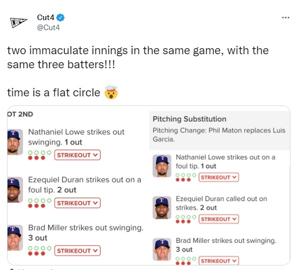 휴스턴 애스트로스 루이스 가르시아와 필 메이튼이 메이저리그 최초로 한 경기 두 차례 무결점 이닝을 합작했다. (사진=메이저리그 CUT4 트위터 캡처) *재판매 및 DB 금지